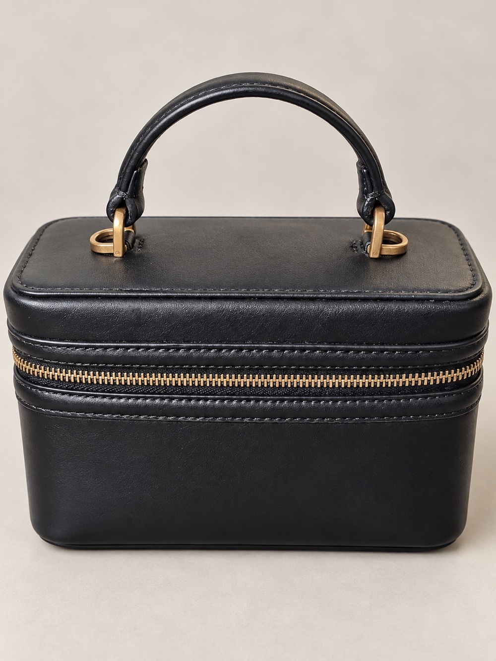 Zara black Leather Top-Handle Vanity Case Bag